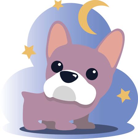 Cute sad vector flat pink dog mopes is walking at nightのイラスト素材