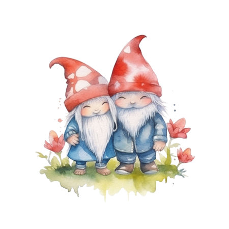 Watercolor gnomes. Hand drawn illustration isolated on white background.の素材