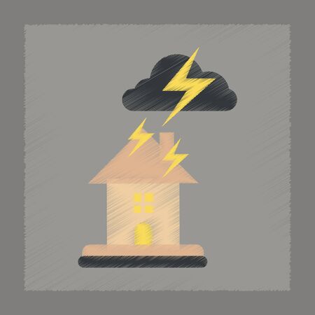 flat shading style icon nature lightning houseのイラスト素材