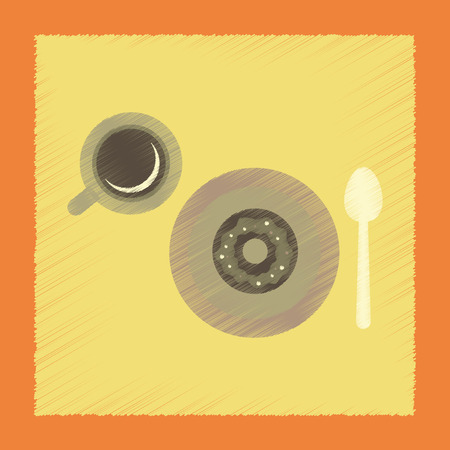 flat shading style icon coffee break cup donutのイラスト素材