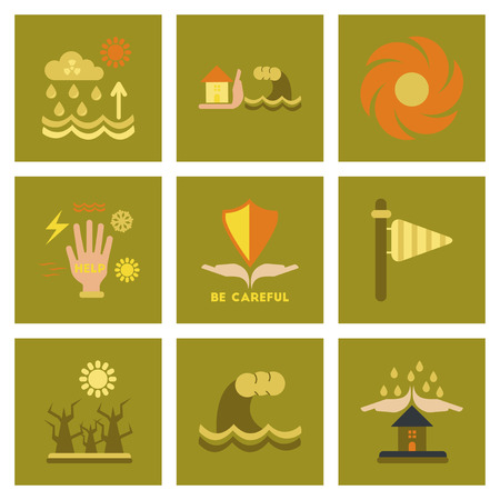 assembly of flat icons natural danger disastersのイラスト素材