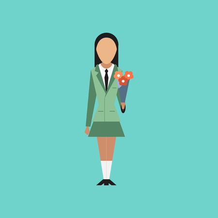flat icon on stylish background school schoolgirl flowersのイラスト素材