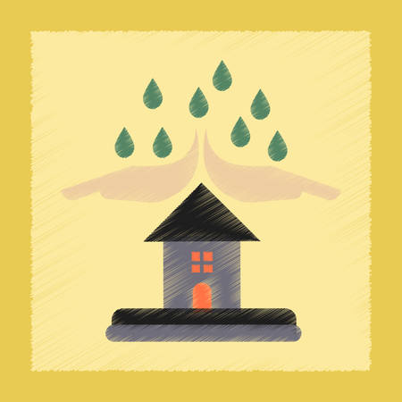 flat shading style icon nature hand house rainのイラスト素材