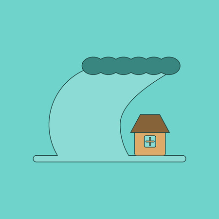 flat icon on stylish background tsunami cityのイラスト素材