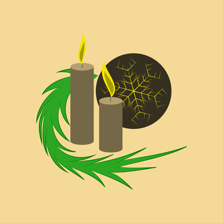 flat illustration on stylish background of Christmas balls and candlesのイラスト素材