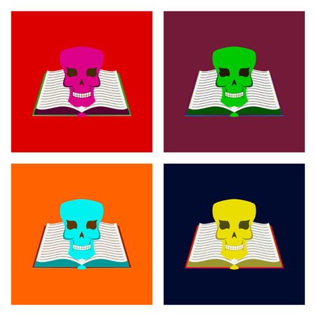 assembly of flat illustration halloween book skullのイラスト素材
