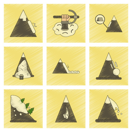 assembly flat shading style icon of mountains snow avalancheのイラスト素材