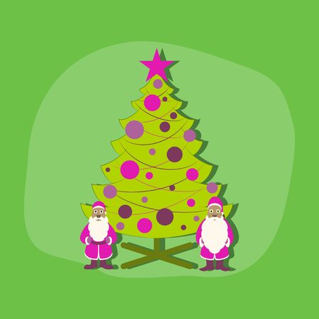 paper sticker on stylish background of Christmas Tree Santa Clausのイラスト素材