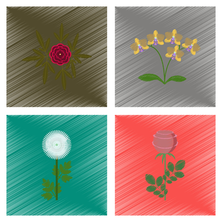 assembly flat shading style illustration of plant flower paeonia chrysanthemum orhidaceae rosaのイラスト素材