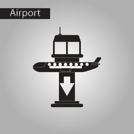 black and white style icon of airplane lands airportのイラスト素材