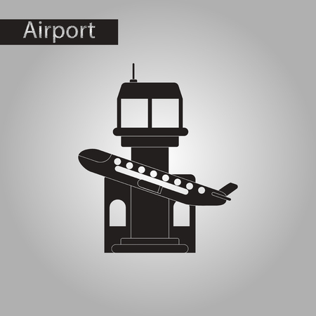 black and white style icon of plane takeoff airportのイラスト素材