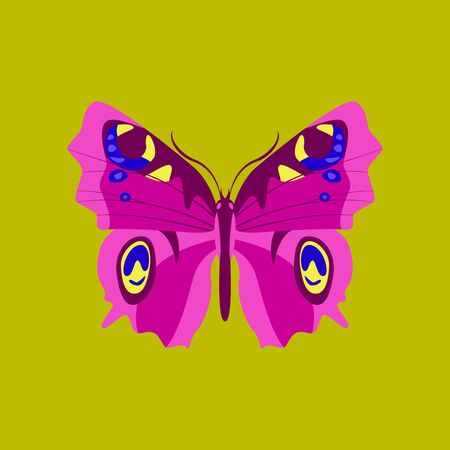 Colorful flat icon of butterfly isolated on greenのイラスト素材