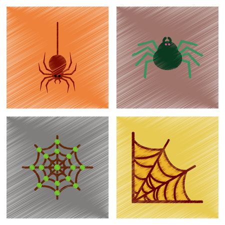assembly flat shading style icons halloween spider webのイラスト素材
