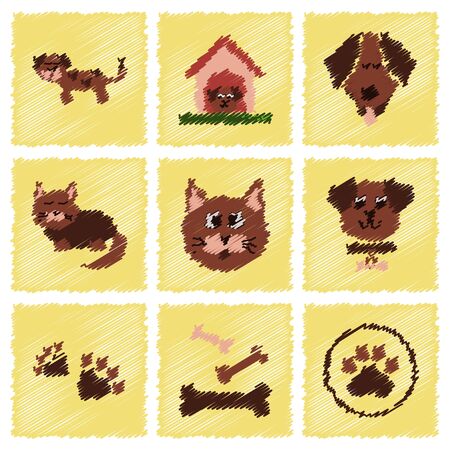 assembly flat shading style icons dog cats petsのイラスト素材