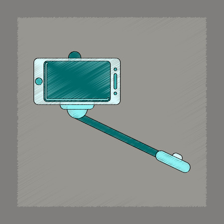 flat shading style icon Smartphone selfie stickのイラスト素材