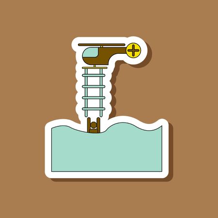 paper sticker on stylish background people in water Helicopterのイラスト素材