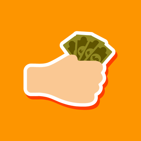 paper sticker on stylish background money in handのイラスト素材