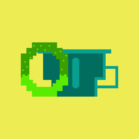 pixel icon in flat style cup of coffee and pretzelのイラスト素材