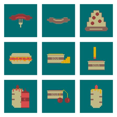 Set Pixel icons of fast foodのイラスト素材