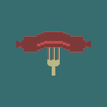 pixel icon in flat style Sausage on forkのイラスト素材