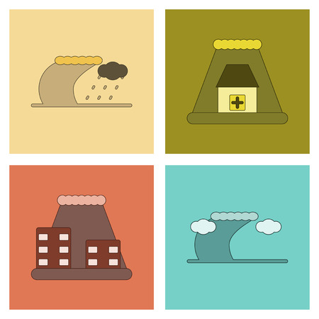 assembly flat icons nature disaster tsunamiのイラスト素材