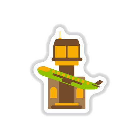 paper sticker on white background plane takeoff airportのイラスト素材