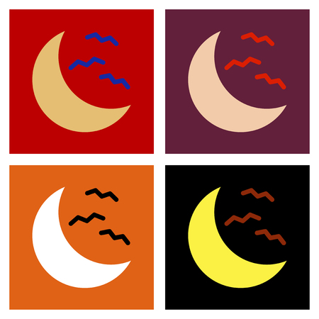 assembly flat icons halloween moon batsのイラスト素材