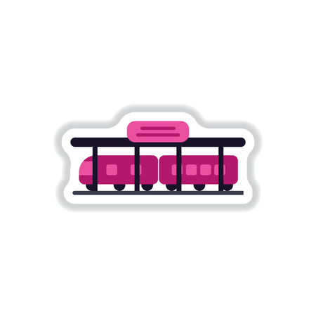 paper sticker on white background train Stationのイラスト素材