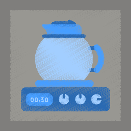 flat shading style icon coffee kettle on stoveのイラスト素材