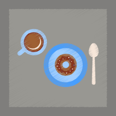 flat shading style icon coffee cup donutのイラスト素材