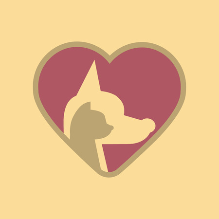 Flat icon on background cat dog heartのイラスト素材