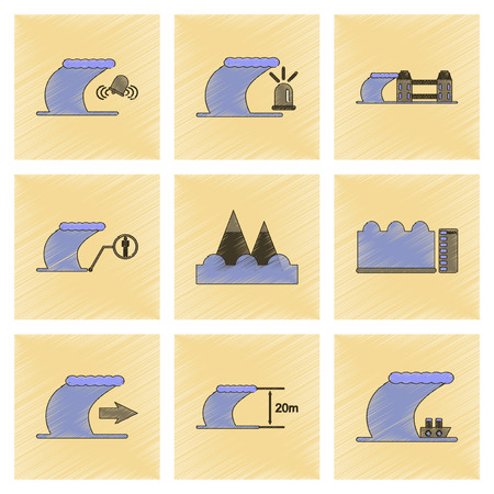 Assembly flat shading style icon nature disaster tsunamiのイラスト素材