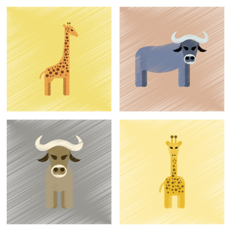 Assembly flat shading style icons giraffe bullのイラスト素材