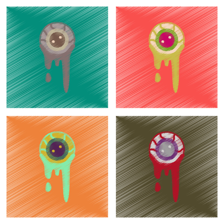 assembly flat shading style icons halloween zombie eyesのイラスト素材