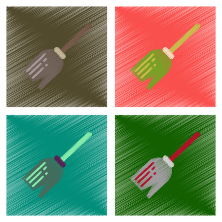 Assembly flat shading style icons halloween Witch broomのイラスト素材