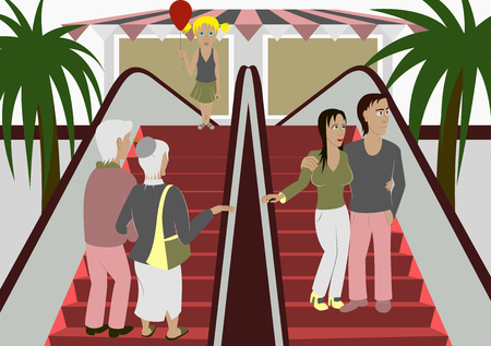 illustration of people shopping in a mallのイラスト素材