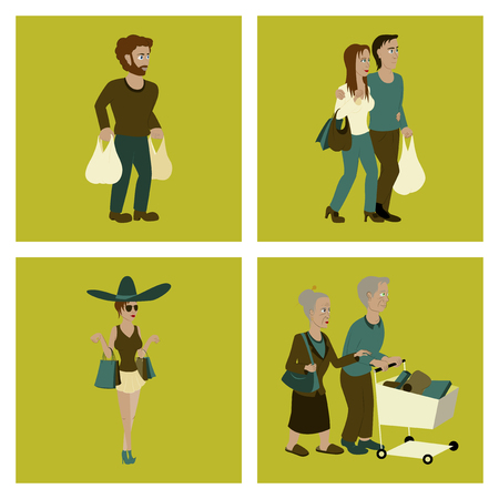 Set of people shoppingのイラスト素材