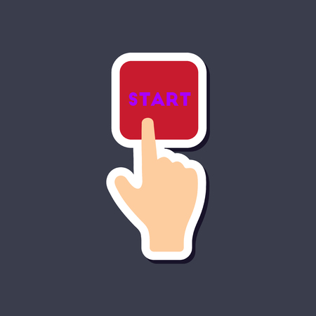 paper sticker on stylish background hand button startのイラスト素材