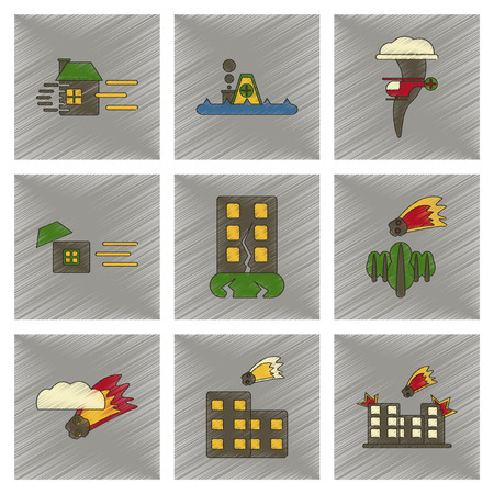 Assembly flat shading style icon natural disastersのイラスト素材