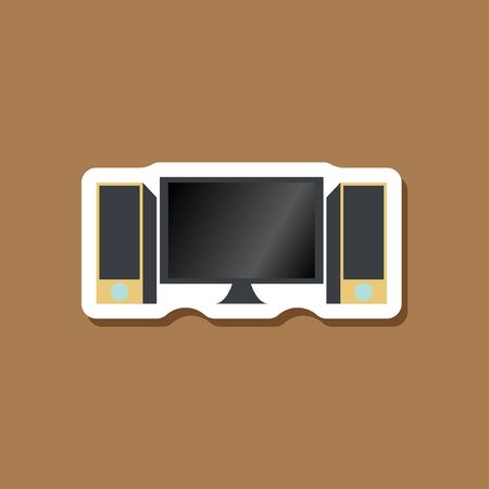 Paper sticker on stylish background Computer speakersのイラスト素材