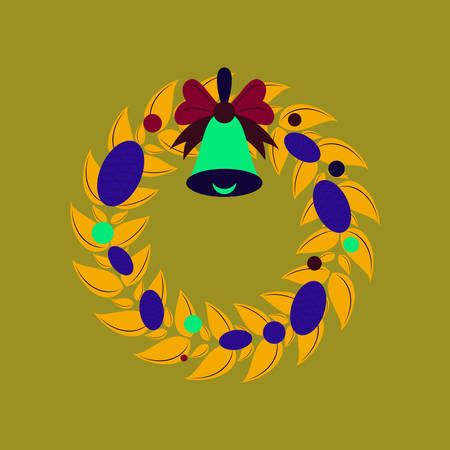 flat illustration on background of Christmas wreathのイラスト素材