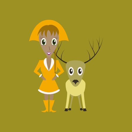 flat illustration on background of Christmas girl deerのイラスト素材