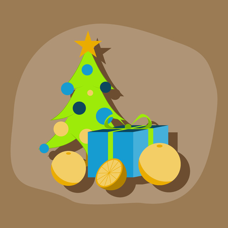 paper sticker on stylish background Christmas tree orange giftのイラスト素材