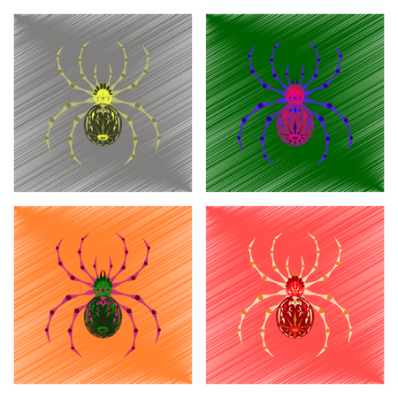 assembly flat shading style icon of halloween spiderのイラスト素材