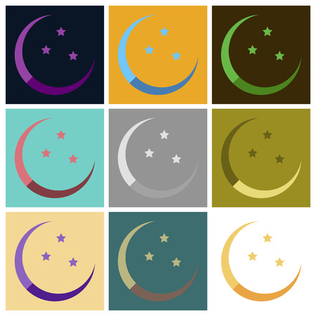 Set of icons in flat style Ramadan moon and starsのイラスト素材