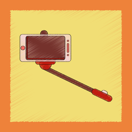 flat shading style icon Smartphone selfie stickのイラスト素材