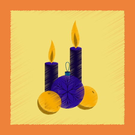 flat shading style icon Christmas balls and candlesのイラスト素材