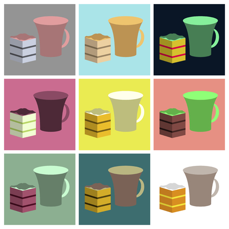 Set icons in flat design cup of coffee and pieのイラスト素材