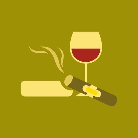 A flat icon stylish background poker cigar glass of wine.のイラスト素材