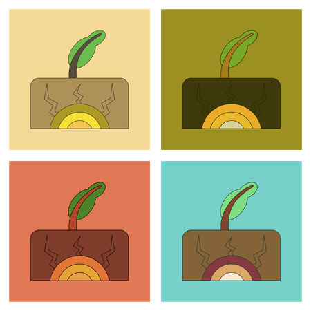 A set assembly flat icons natural disaster earthquake.のイラスト素材